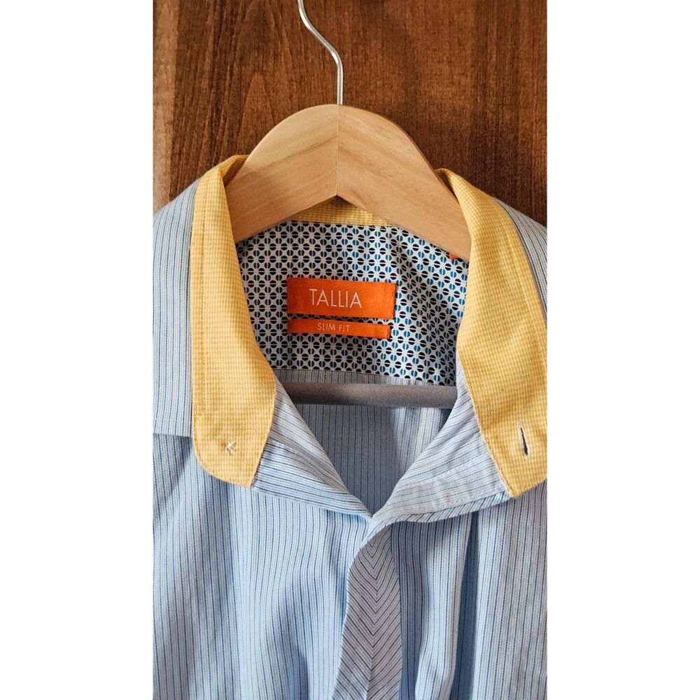 Tallia Thin Striped Pattern Slim Fit Dress Shirt | 16 | 34/35 | Preppy | Clean